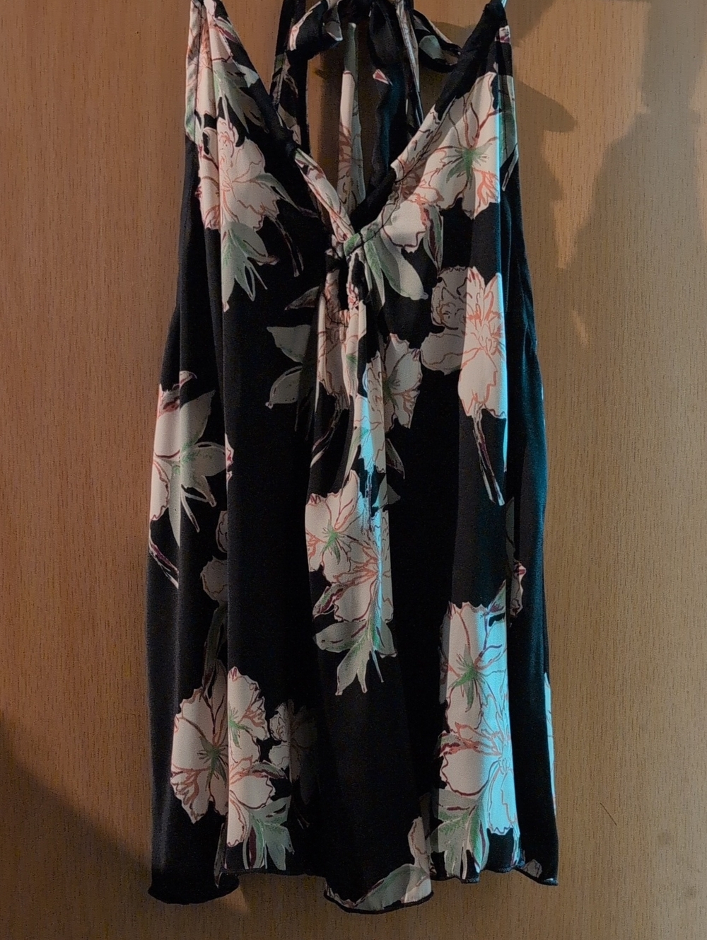 Free People Intimately Black Floral Halter Tie Back Top